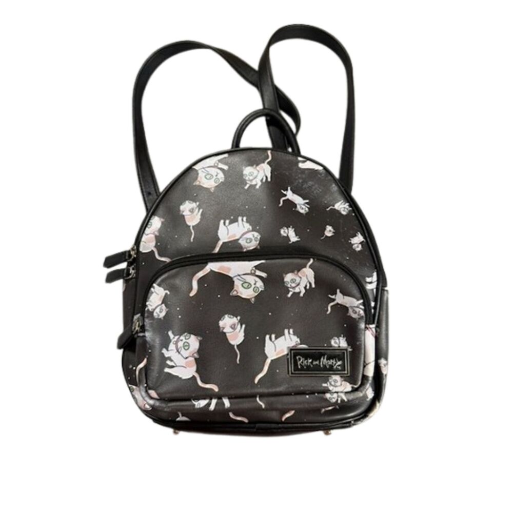 Rick and Morty Snowball Cat Mini Backpack Black Faux Leather Licensed Bag